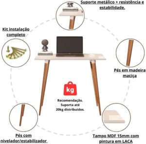 Escrivaninha Mesa Para Estudos Computador Escritório Pé Palito (Off White) - E-NOVA MÓVEIS
