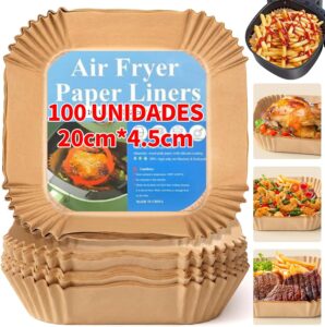 Forma Descartavel Para Airfryer: Kit 100 Papel Para Air Fryerc Quadrado 20cm, Grease and Water Proof Non Stick Basket Parchment Pape