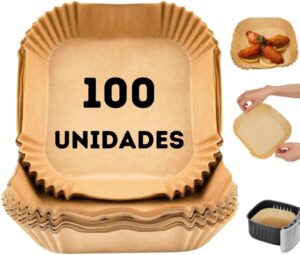 Kit 100 unidades Forma Descartável para AirFryer Papel Quadrada Antiaderente Forro Protetor à Prova De Gordura Para Fritadeira Sem Óleo 20cm Tamanho Universal Compatível com Todas As Fritadeiras