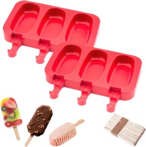 Kit 2 Formas De Picolé Sorvete Silicone Magnum Formato Normal Lisa Com 100 Palitos