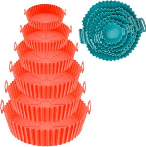 Kit 6 Peças Formas De Silicone Reutilizável Para Air Fryer Tamanhos Variados Antiaderente com Alça Pode ser Usada em Fornos e Microondas