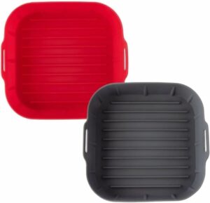 Kit com 2 Formas de Silicone Quadradas para Air Fryer, Antiderrapante 20x20x5 cm - Cesta Reutilizável para Fritadeira, Forro de Assadeira (Cores Variadas)