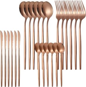 MODUS Talheres 24 Peças Aço Inox Faqueiros Com Colher Facas Garfo (Ouro Rosa 24Peças) (SPK-MODUS)